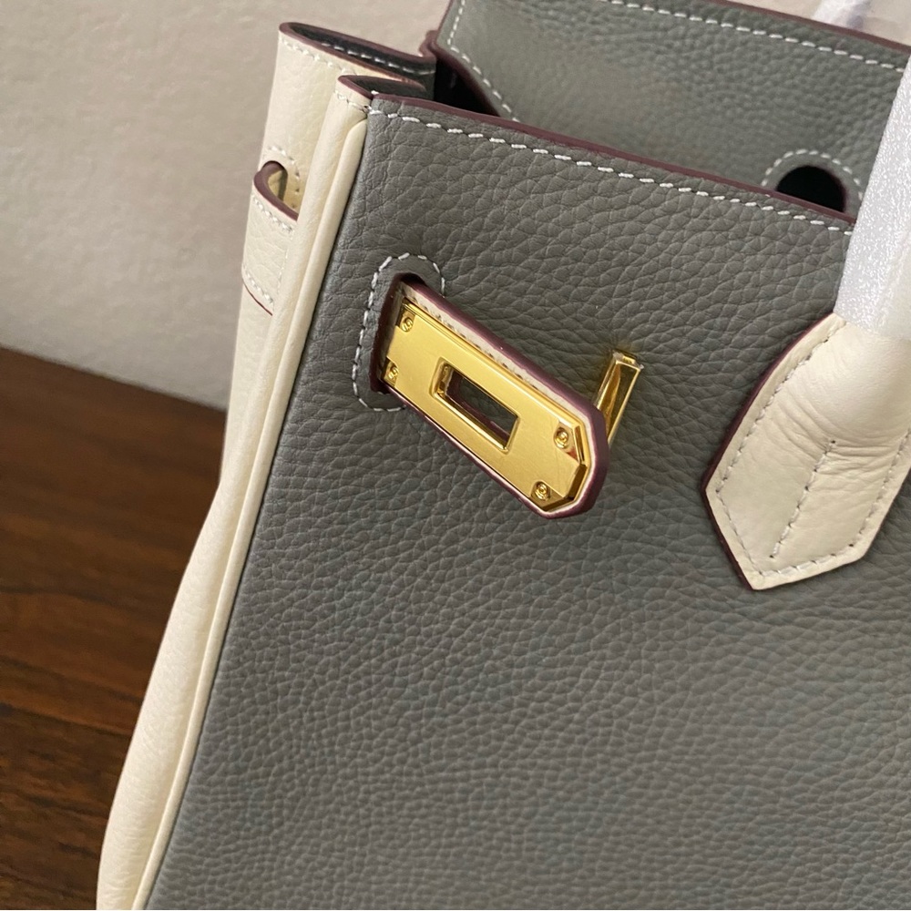 Gray White Colorblock 30 BK Structured Lock Key Doctor Satchel Bag Crossbody S9 - Picture 8 of 14